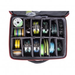 Sac Guideline Reelbag ouvert montrant des moulinets de pêche